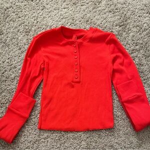 SKIMS Vibrant Red Ribbed Button-Up Top
